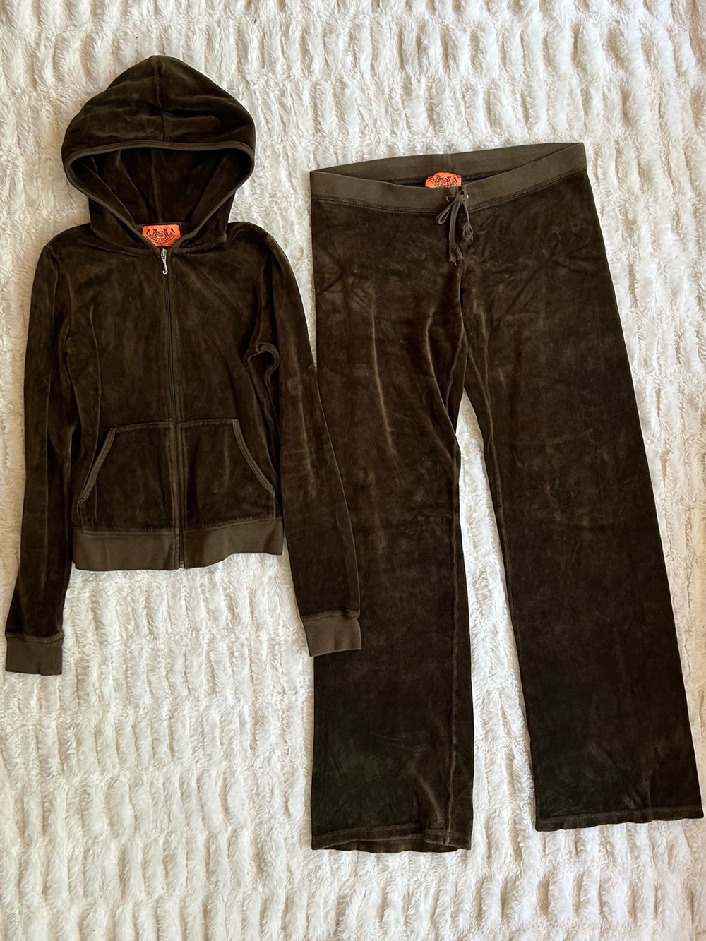 Y2K Vintage Juicy Couture Velour Tracksuit Set Made in USA Brown